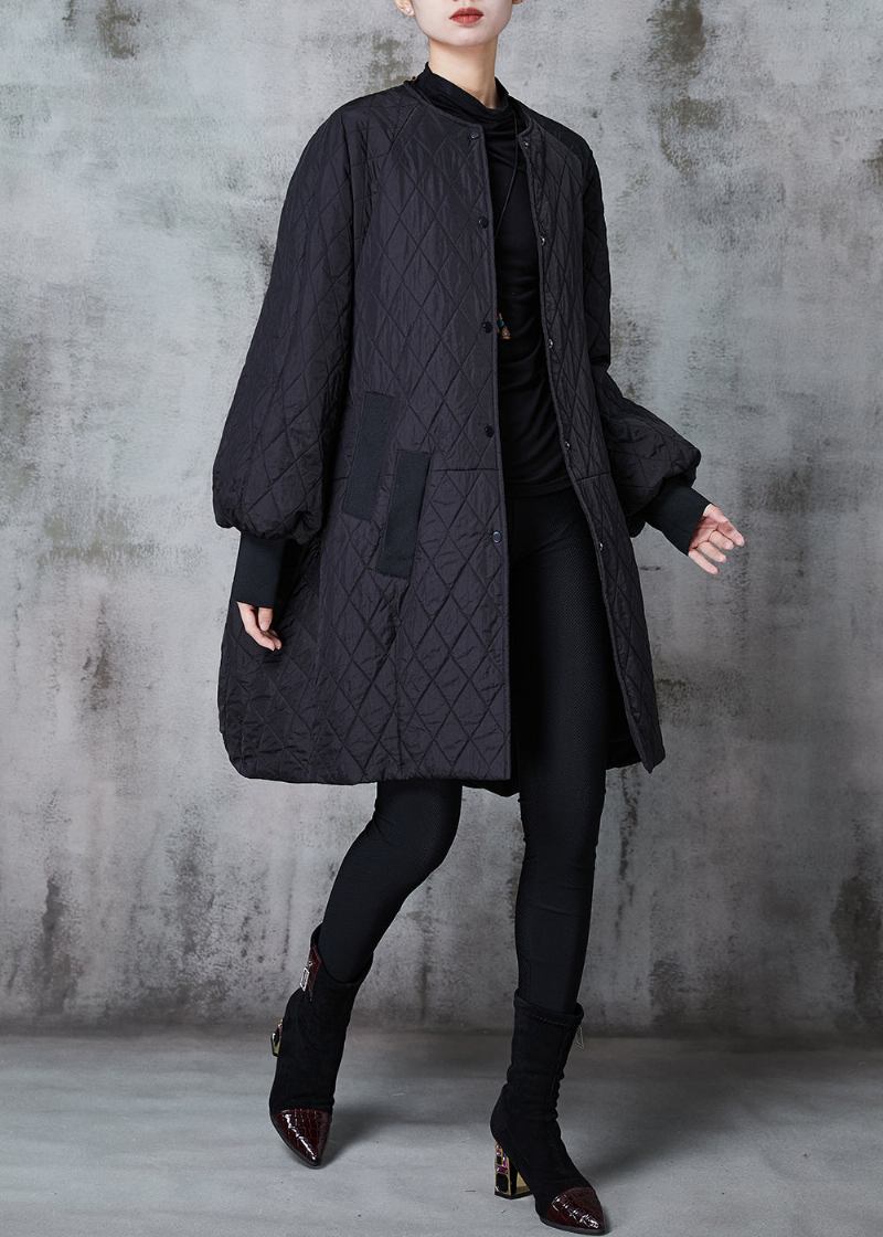 Boutique Schwarze Übergroße Patchwork-jacke Mit Feiner Baumwollfüllung Für Den Winter - Damen-Daunenjacken