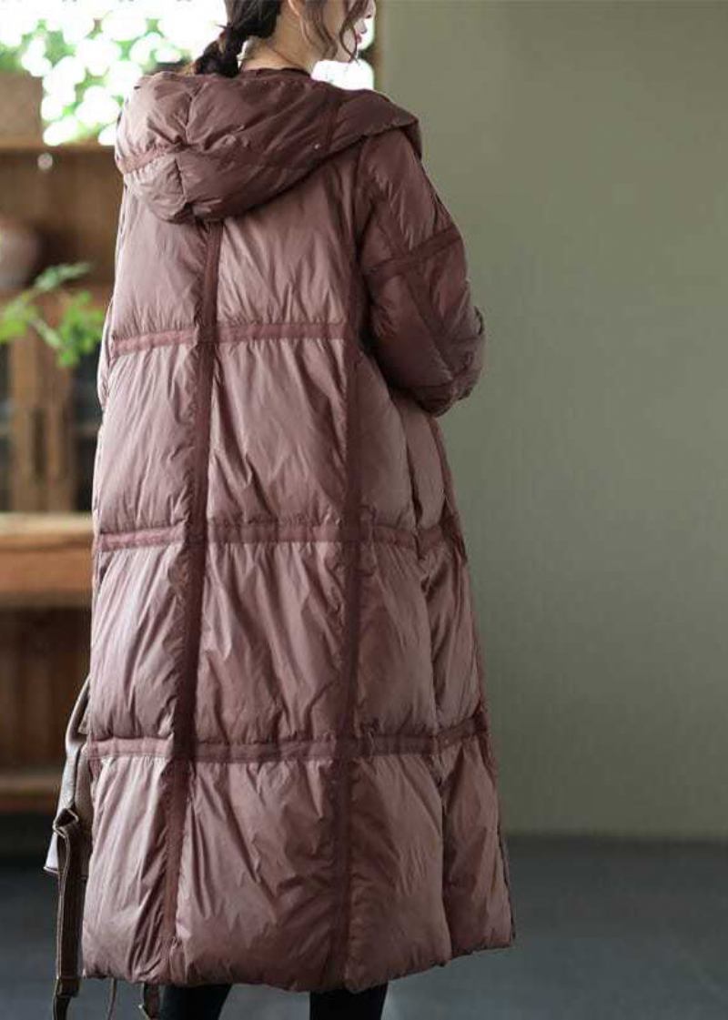 Boutique-übergroße Pufferjacke Aus Entendaunen Mit Kapuze Und Karomuster Für Den Winter - Damen-Daunenjacken