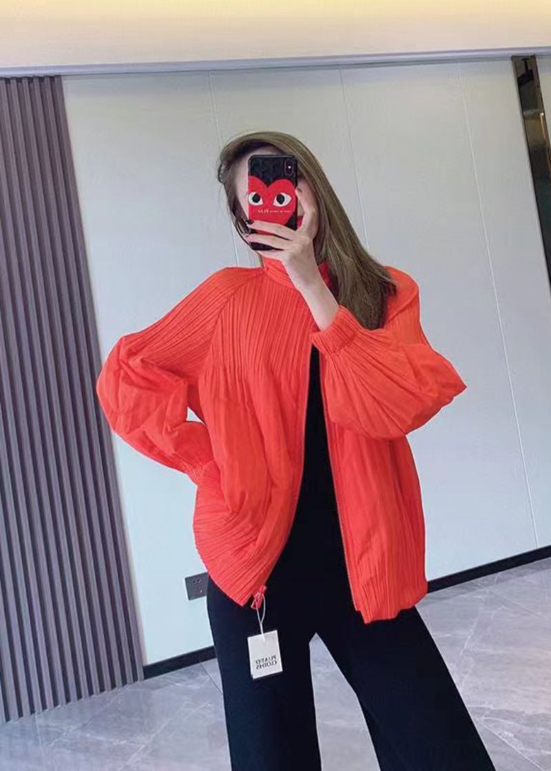 Chic Orange Zip Up Feine Baumwolle Gefüllt Dünne Jacken Frühling - Damen-Daunenjacken