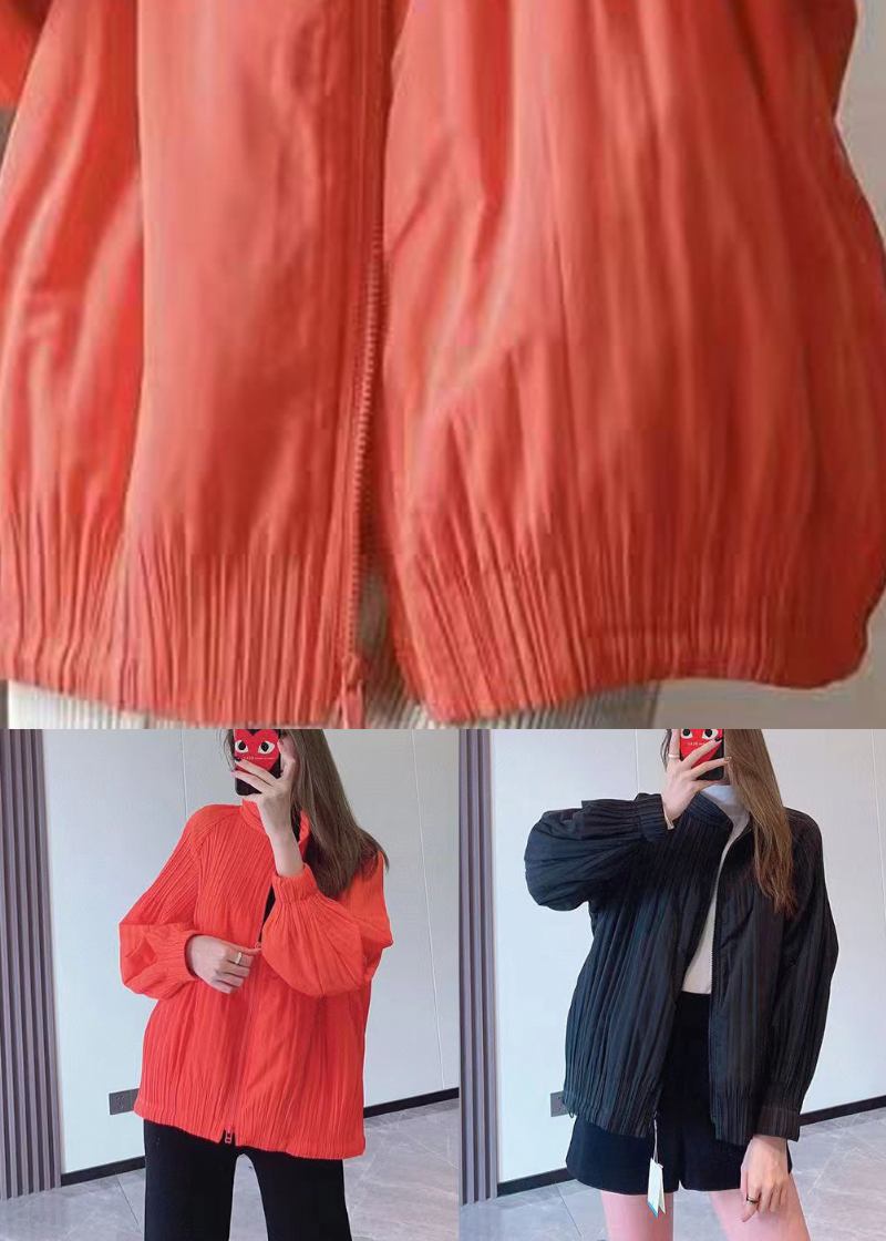 Chic Orange Zip Up Feine Baumwolle Gefüllt Dünne Jacken Frühling - Damen-Daunenjacken