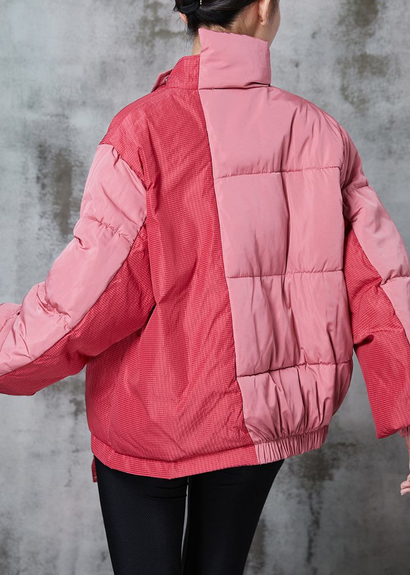 Chic Rosa Asymmetrische Patchwork Schnürung Feine Baumwolle Gefüllt Parka Jacke Winter - Damen-Daunenjacken