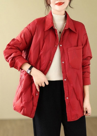 Chic Rot Peter Pan Kragen Taschen Taste Parkas Winter