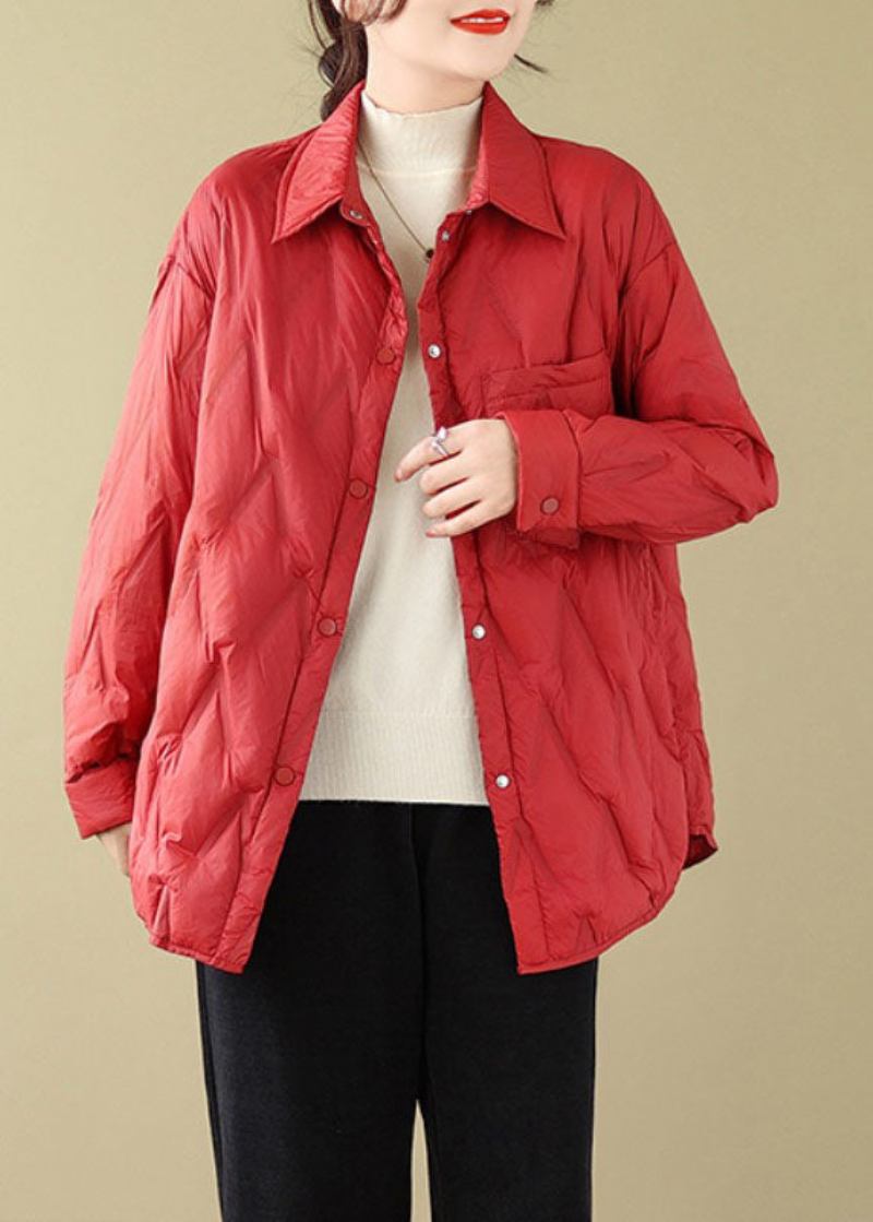 Chic Rot Peter Pan Kragen Taschen Taste Parkas Winter - Rot