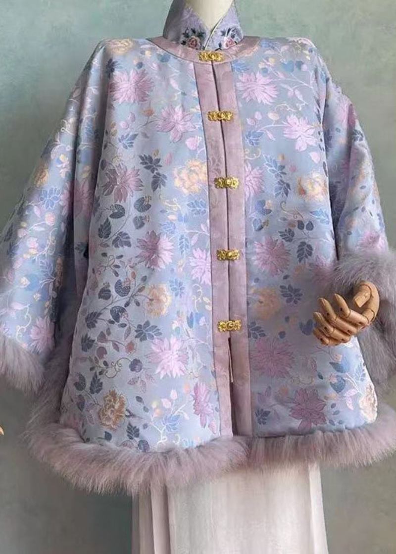 Chinesischen Stil Lila Stehkragen Druck Teddy Patchwork Warme Fleece Top Winter - Damen-Daunenjacken