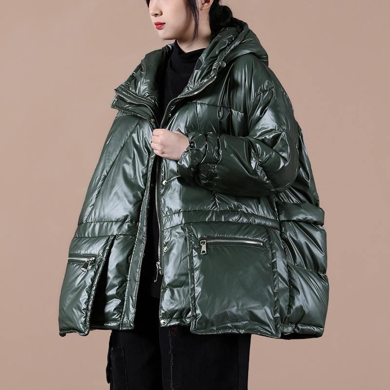 Damen Oversize Winterjacke Mäntel Schwarzgrün Daunenmantel Mit Kapuze Und Reißverschluss