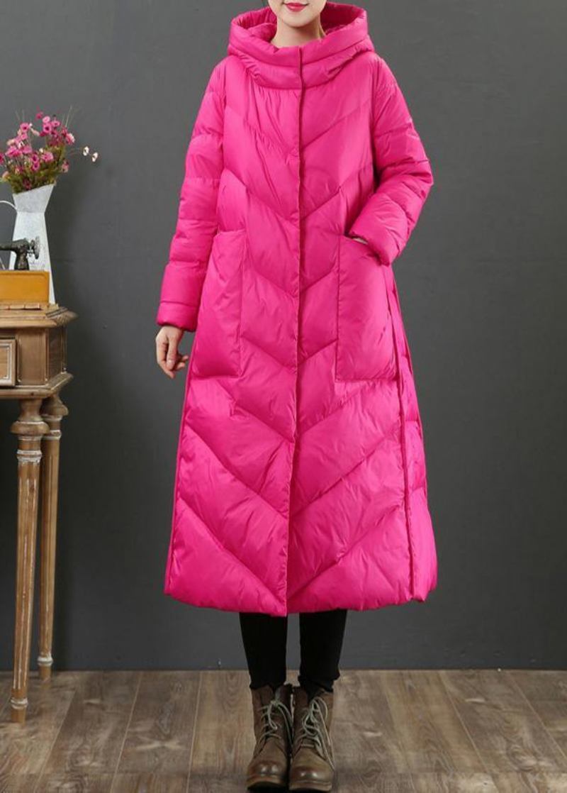 Damen-trenchcoat In Übergröße Wintermantel Rosafarben Mit Kapuze Und Taschen Wollmantel - rosa