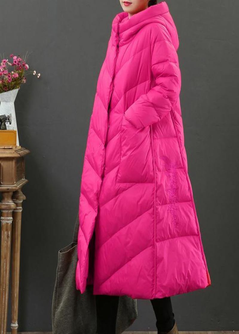 Damen-trenchcoat In Übergröße Wintermantel Rosafarben Mit Kapuze Und Taschen Wollmantel - rosa