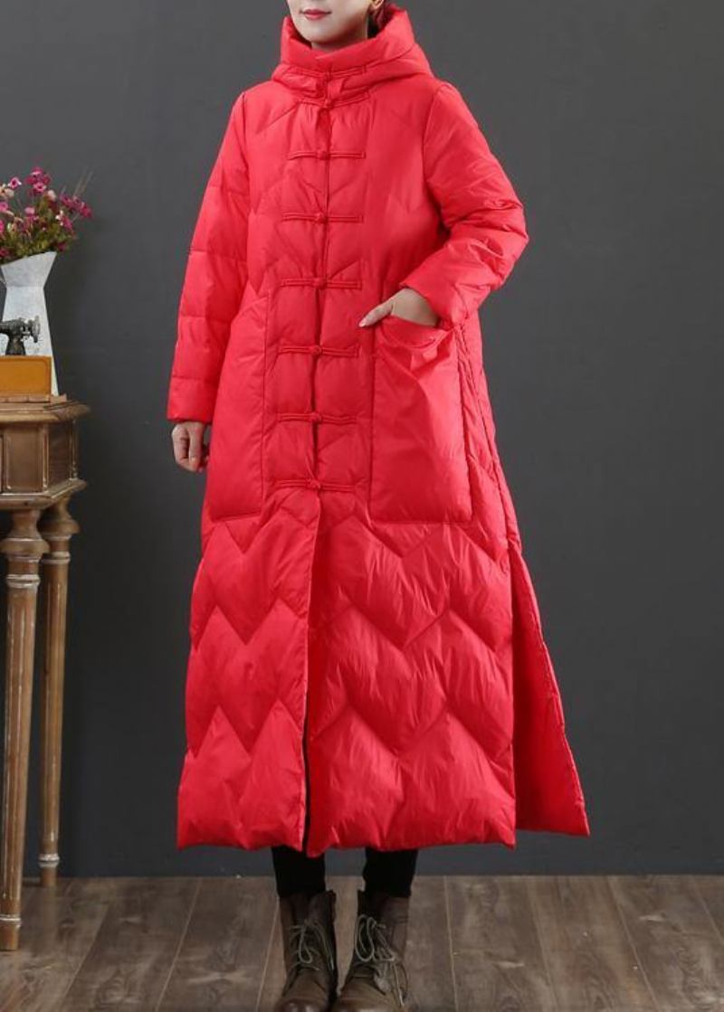 Damen-übergröße Winter-oberbekleidung Roter Chinesischer Daunenmantel Aus Entendaunen Mit Knopfleiste Mit Kapuze - rosa