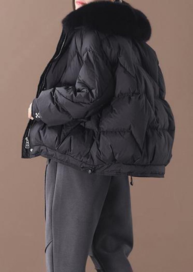 Damen-übergrößen-kleidung Daunenjacke Winteroberbekleidung Schwarzer Pelzkragen Mit Kordelzug Damen - Damen-Daunenjacken