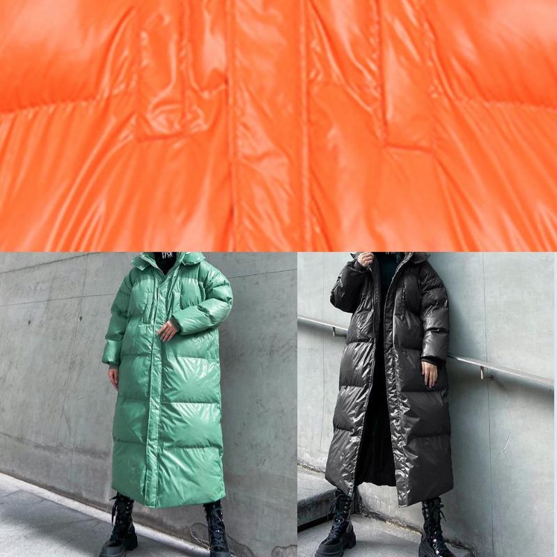 Daunenjacke In Übergröße Grüne Winterjacke Mit Kapuze Und Reißverschluss - orange