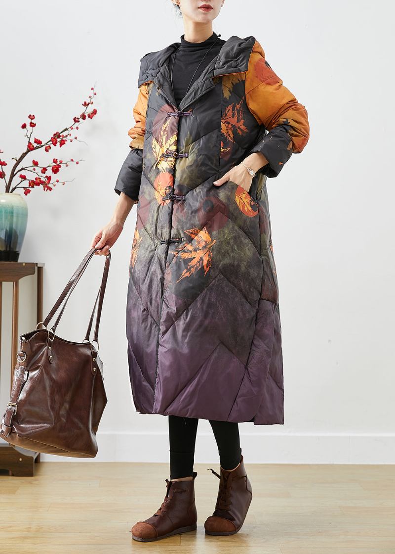 Diy-orangefarbener Batik-wintermantel Mit Chinesischem Knopf Und Chinesischen Knöpfen - Damen-Daunenjacken