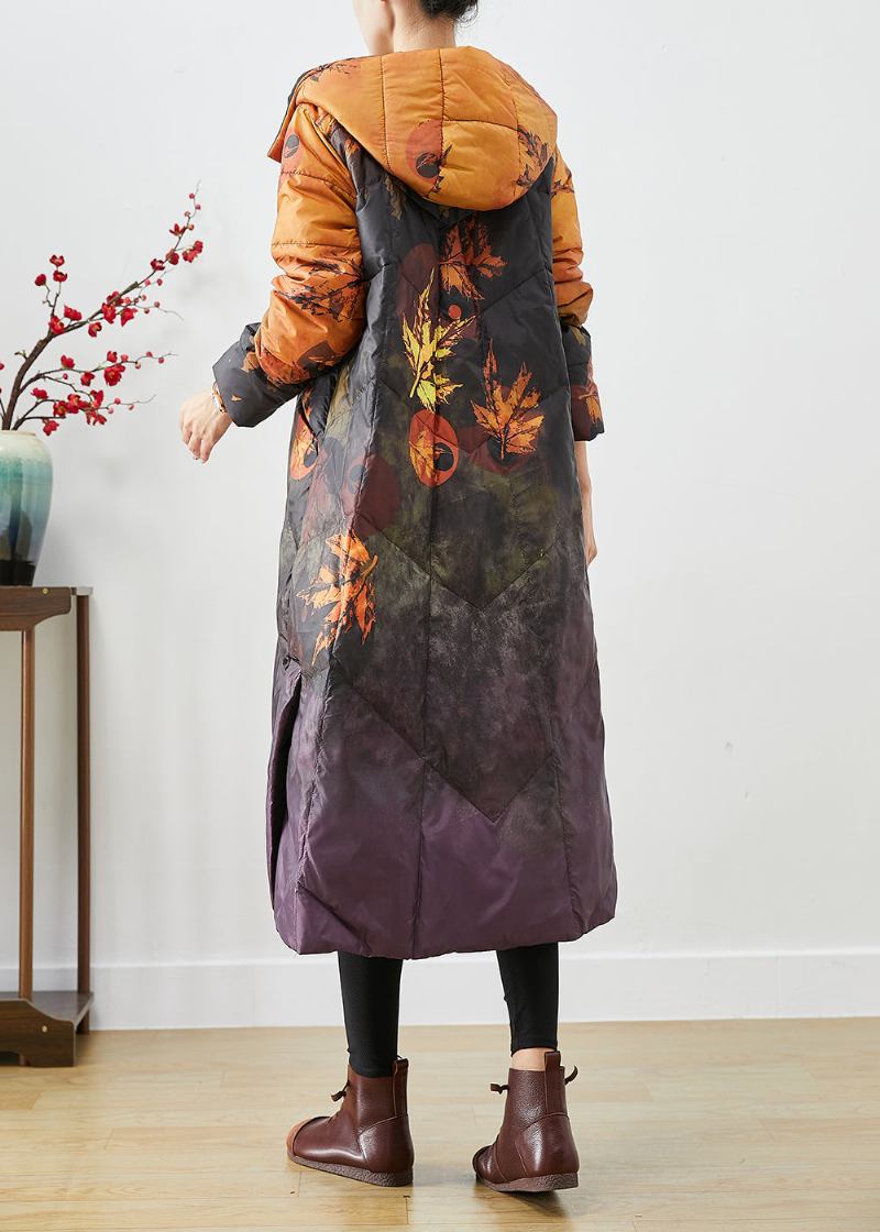 Diy-orangefarbener Batik-wintermantel Mit Chinesischem Knopf Und Chinesischen Knöpfen - Damen-Daunenjacken