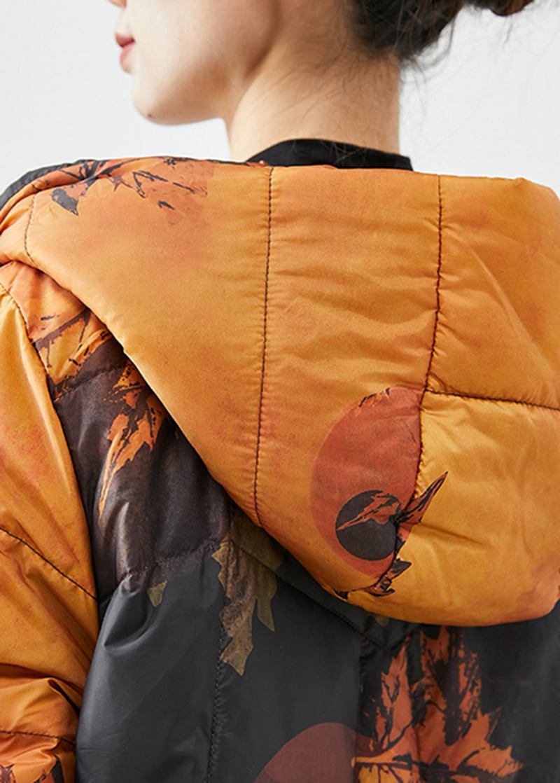 Diy-orangefarbener Batik-wintermantel Mit Chinesischem Knopf Und Chinesischen Knöpfen - Damen-Daunenjacken