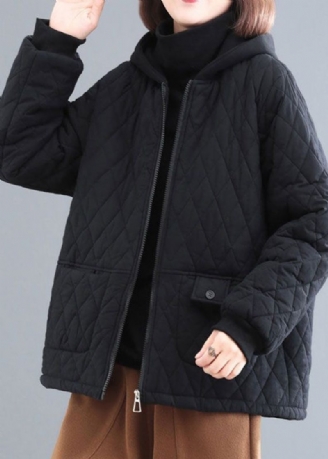 Diy Schwarz Kapuze Patchwork Feine Baumwolle Gefüllt Damen Parka Winter