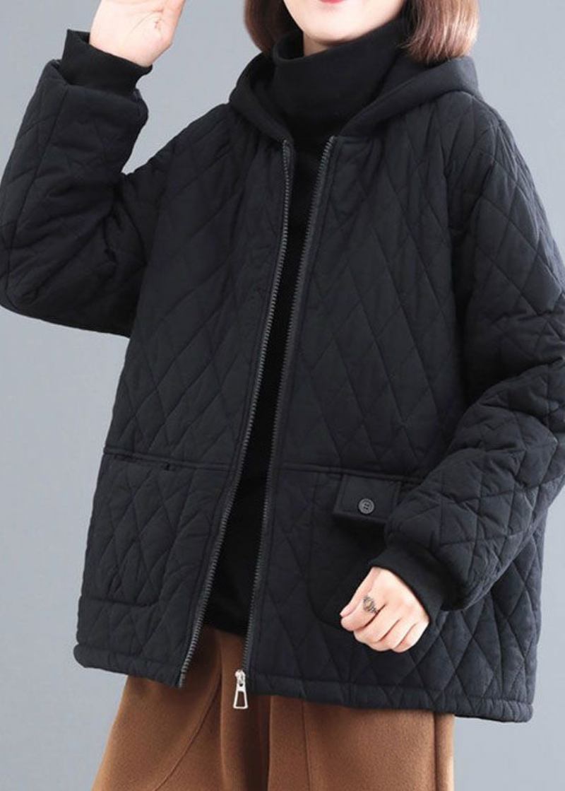 Diy Schwarz Kapuze Patchwork Feine Baumwolle Gefüllt Damen Parka Winter - Damen-Daunenjacken