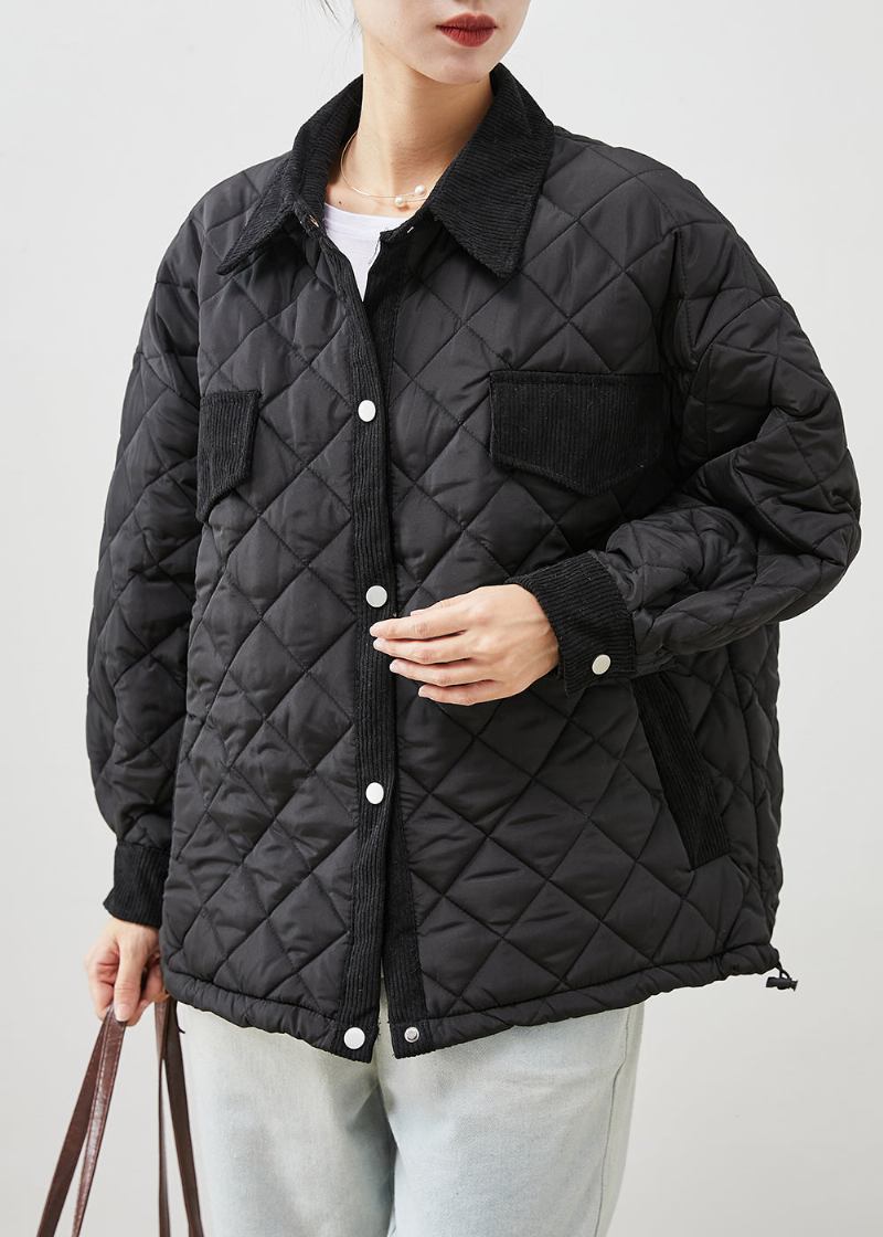 Diy Schwarze Übergroße Patchwork-winterjacke Mit Feiner Baumwollfüllung