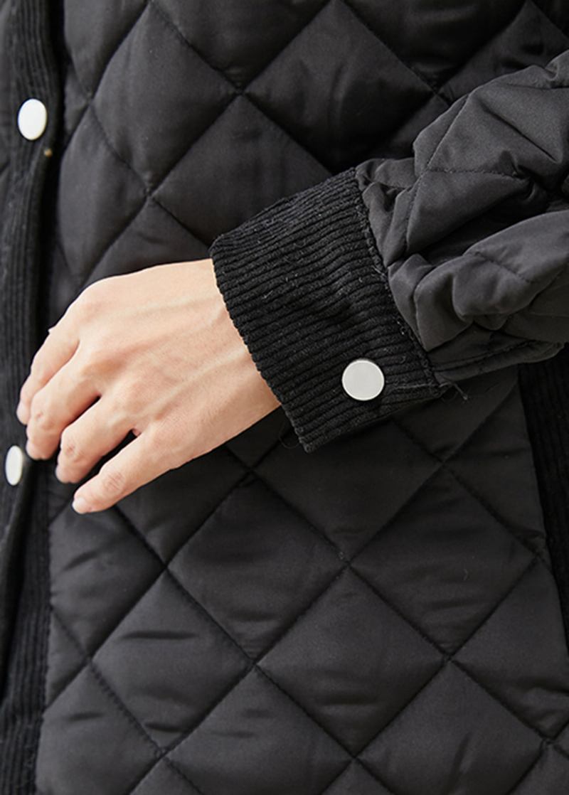 Diy Schwarze Übergroße Patchwork-winterjacke Mit Feiner Baumwollfüllung - Damen-Daunenjacken