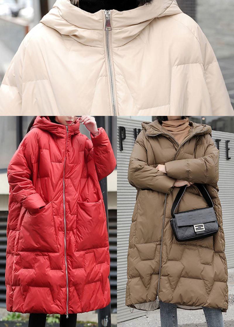 Diy Winterjacke Aus Schokoladenbraunen Entendaunenjacken Mit Taschen - Rot