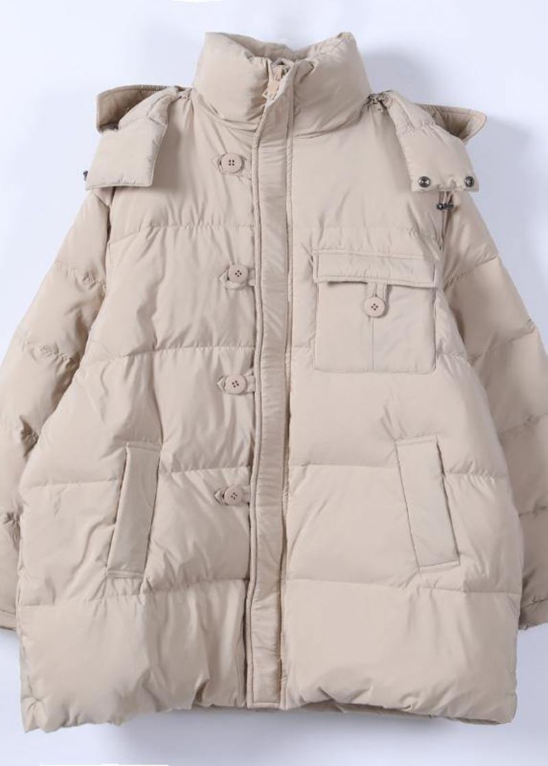 Edle Khakifarbene Übergrößen-kleidung Parka Mit Kapuze Und Reißverschluss Elegante Winteroberbekleidung - schwarz