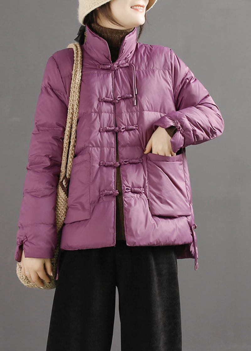 Edle Lila Chinesische Daunenjacke Mit Knopfleiste Für Den Winter