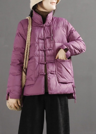 Edle Lila Chinesische Daunenjacke Mit Knopfleiste Für Den Winter