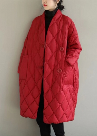 Edle Rote Pufferjacke Mit Stehkragen Und Großen Taschen Aus Feiner Baumwolle Winter