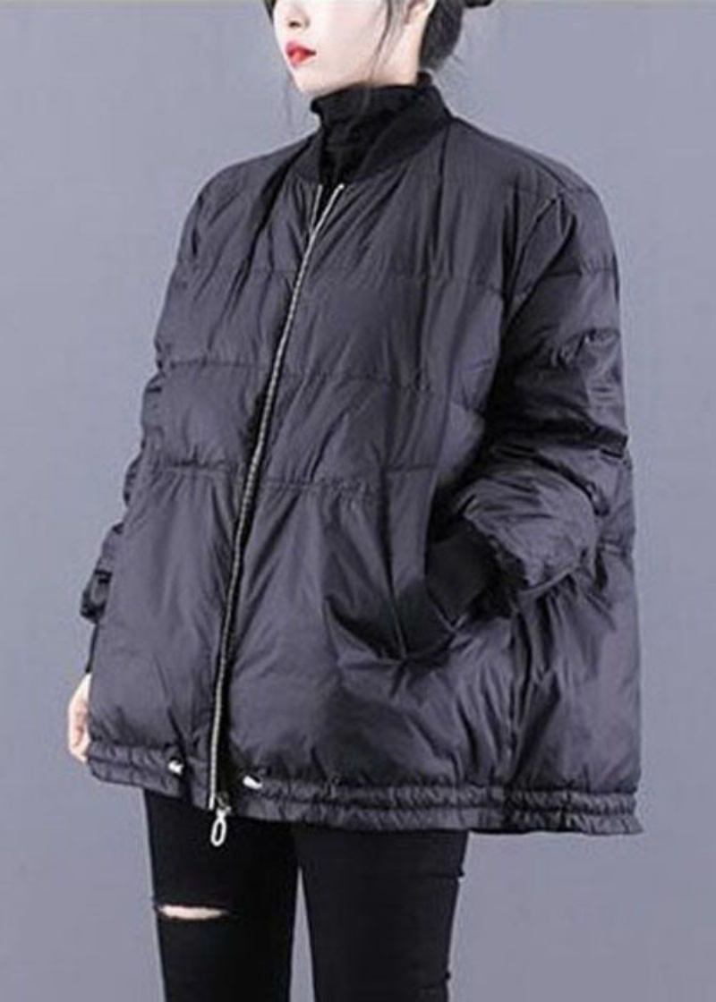 Edle Schwarze Steppjacke Mit Stehkragen Und Übergroßer Baumwollfüllung Für Den Winter - Schwarz