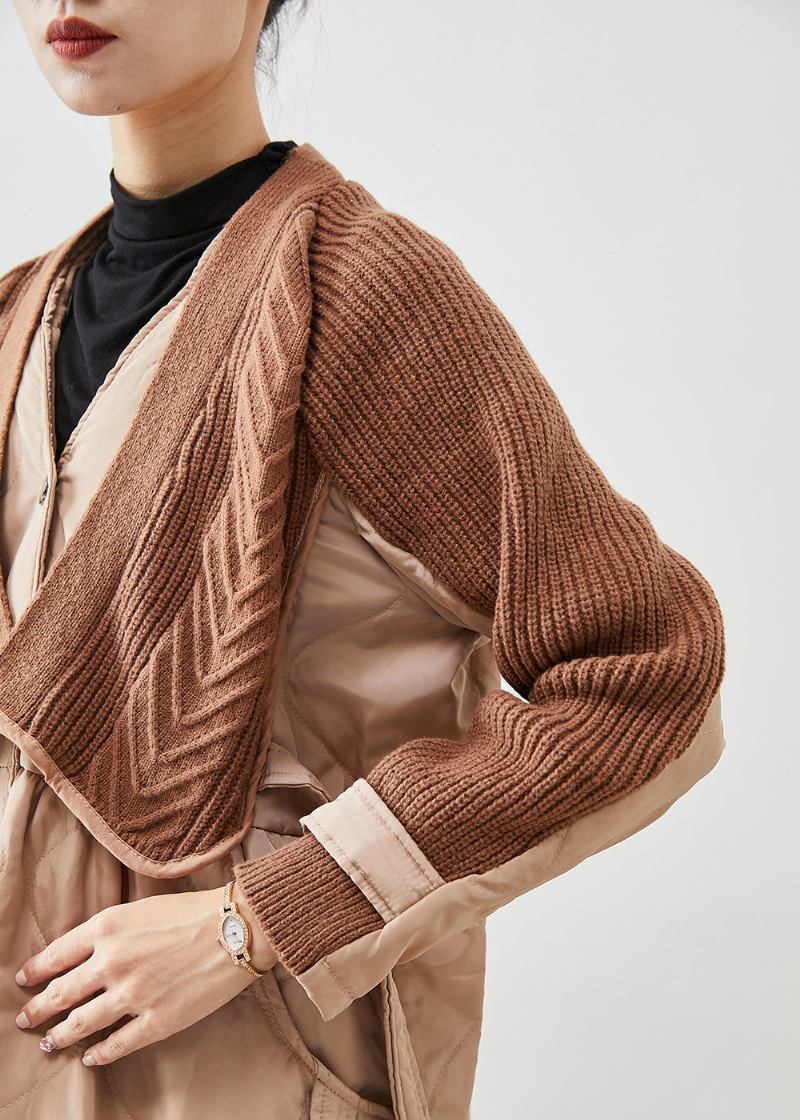 Edle Übergroße Patchwork-pufferjacke Mit Feiner Baumwollfüllung In Khaki Für Den Winter - Damen-Daunenjacken