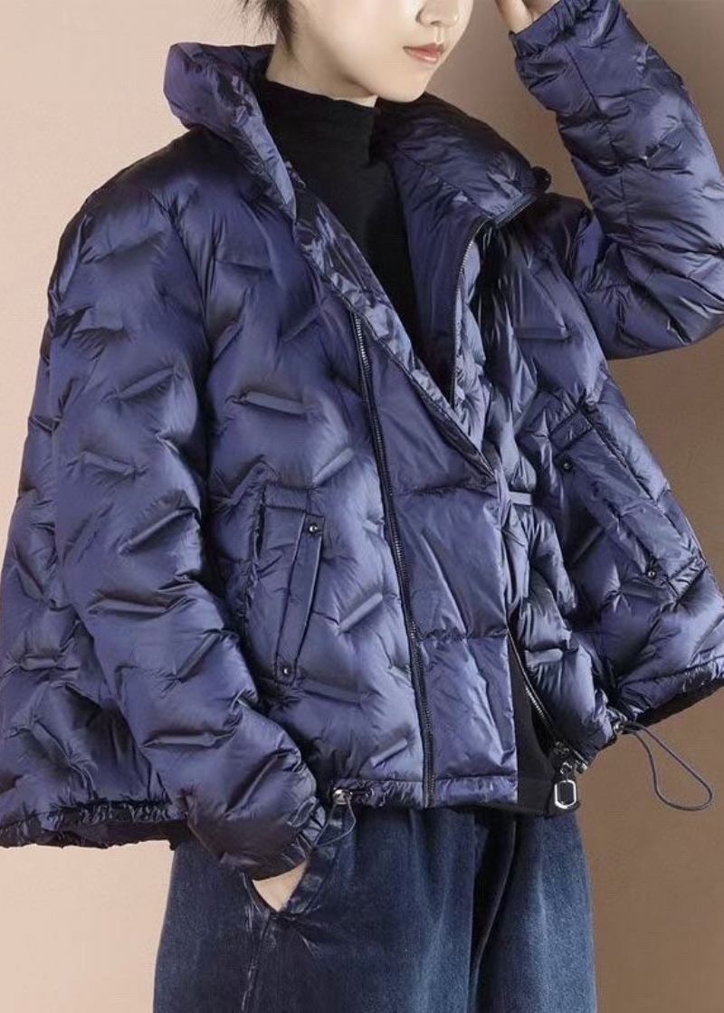 Einfache Kurze Pufferjacke In Blau Winter-daunenmantel Oberbekleidung