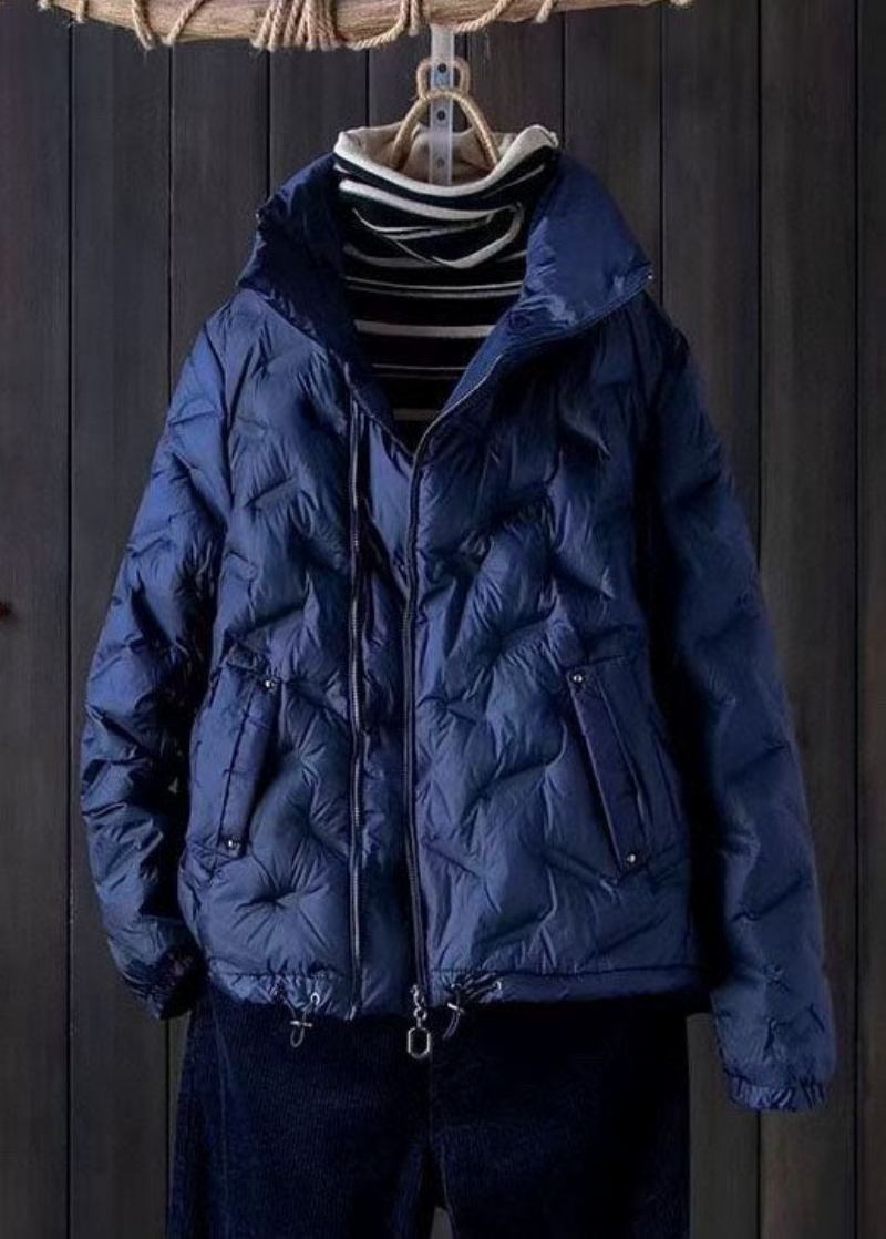 Einfache Kurze Pufferjacke In Blau Winter-daunenmantel Oberbekleidung - Blau