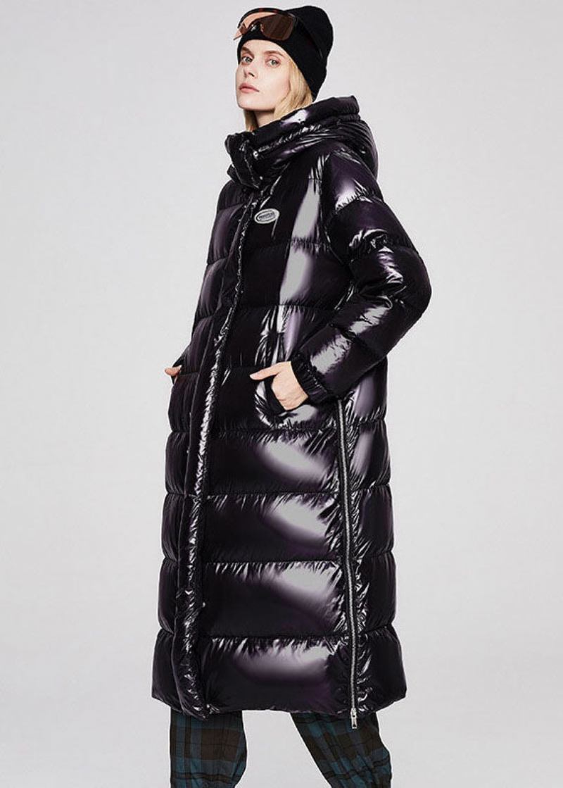 Einzigartige Schwarze Pufferjacke Mit Kapuze Und Einfarbiger Entendaunenjacke Für Den Winter