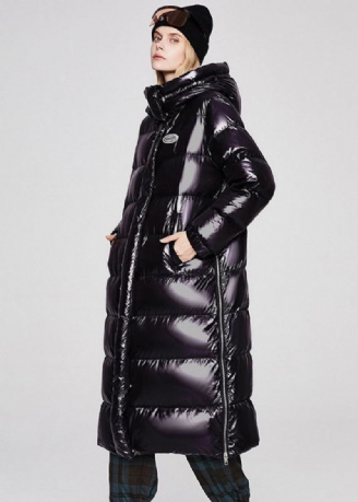 Einzigartige Schwarze Pufferjacke Mit Kapuze Und Einfarbiger Entendaunenjacke Für Den Winter