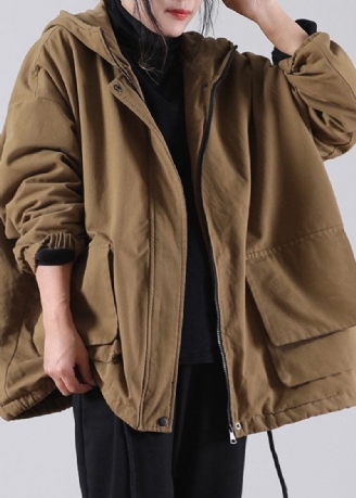 Einzigartige Warme Fleecejacke In Khaki Mit Kapuze Und Kordelzug Für Den Winter