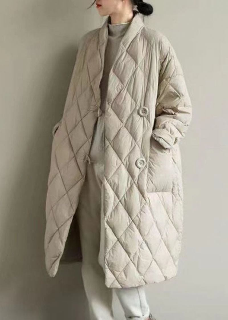 Elegante Aprikosenfarbene Pufferjacke Mit V-ausschnitt Und Taschen Aus Feiner Baumwolle Winter