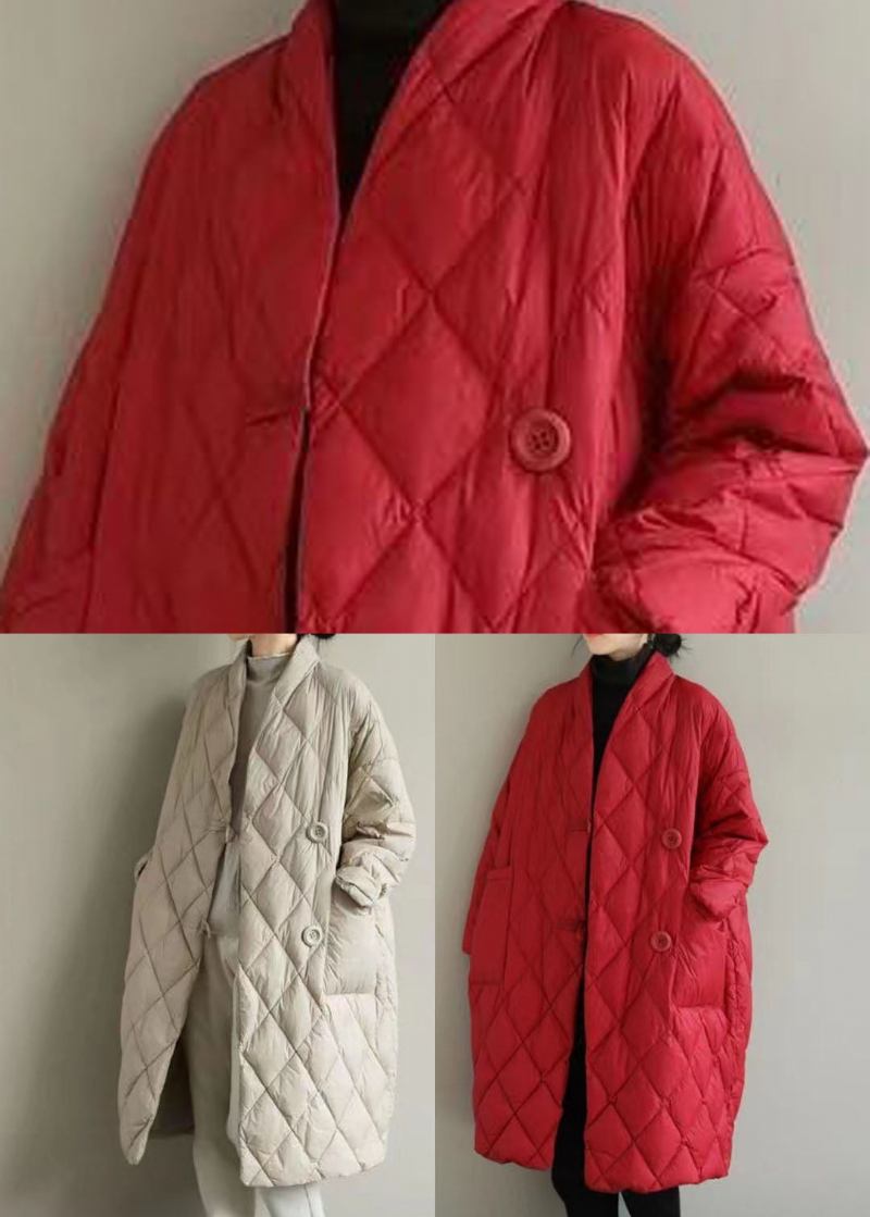 Elegante Aprikosenfarbene Pufferjacke Mit V-ausschnitt Und Taschen Aus Feiner Baumwolle Winter - Apricot