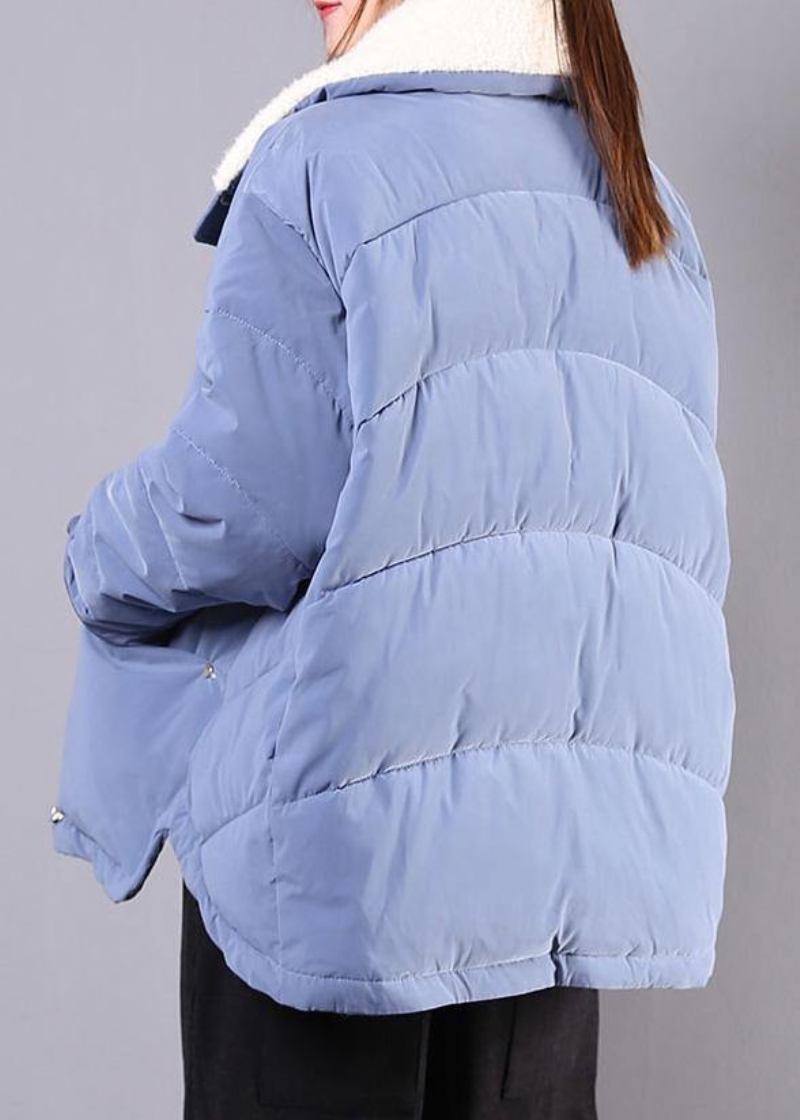 Elegante Blaue Parkas Für Damen Locker Sitzende Winterjacke Mit Reverstaschen Und Reißverschluss - blau