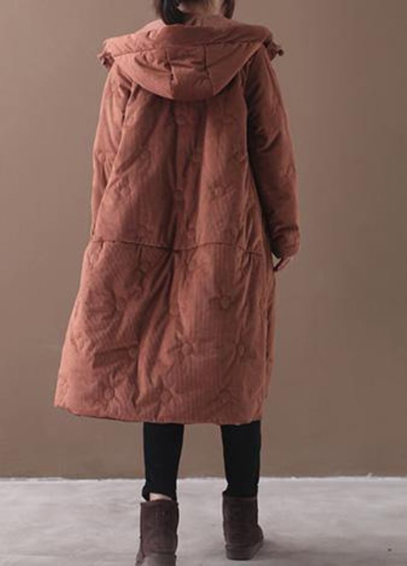 Elegante Braune Oberbekleidung Trendige Plus-size-warme Wintermantel Chinese Button Kapuzenmäntel - braun