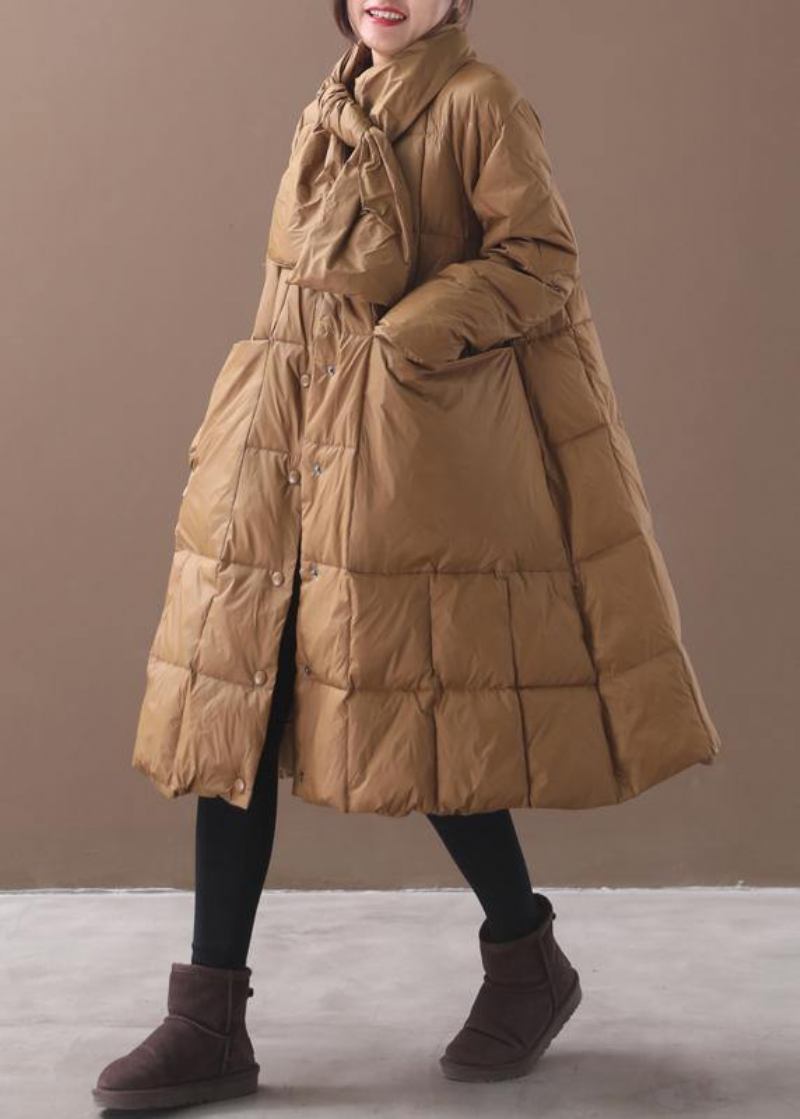 Elegante Khakifarbene Winterparkas Lässige Winterjacke Dicke Kapuzenoberbekleidung