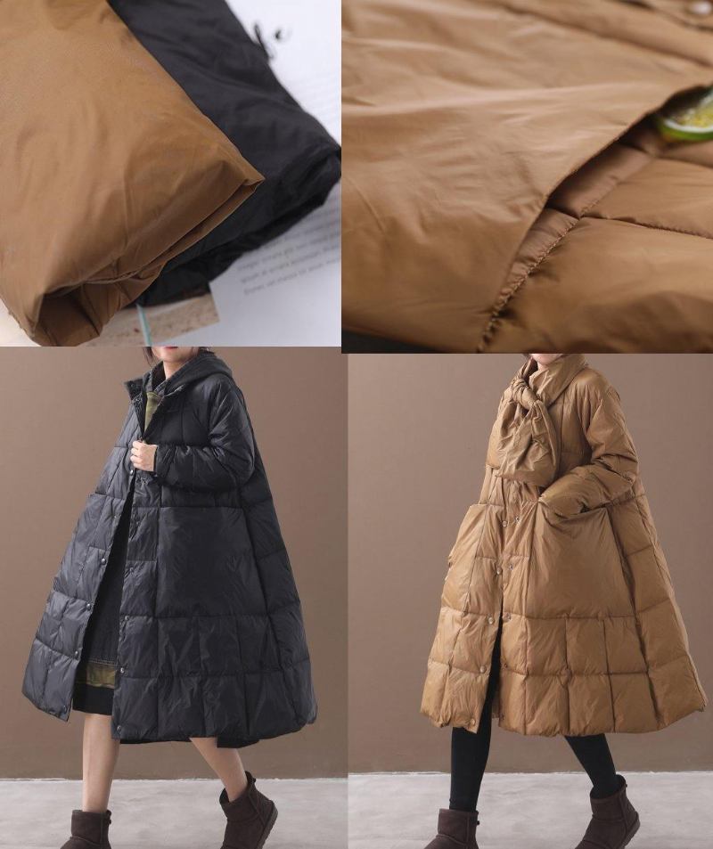 Elegante Khakifarbene Winterparkas Lässige Winterjacke Dicke Kapuzenoberbekleidung - Damen-Daunenjacken