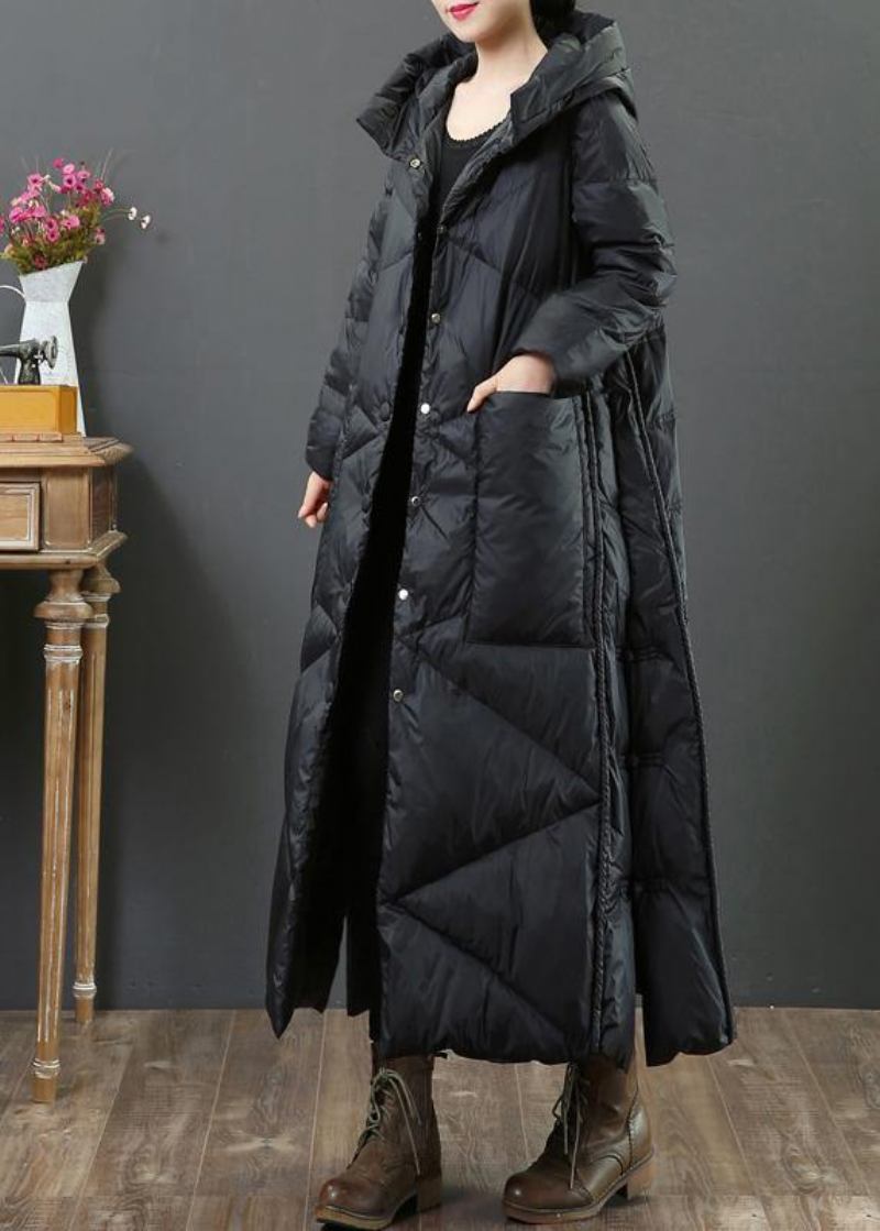 Elegante Kleidung In Übergröße Parka Für Damen Schwarze Jacke Mit Kapuze Und Knopfleiste Für