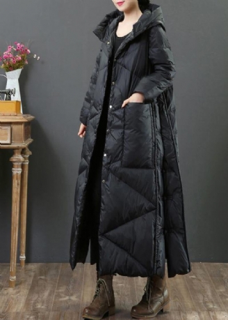 Elegante Kleidung In Übergröße Parka Für Damen Schwarze Jacke Mit Kapuze Und Knopfleiste Für