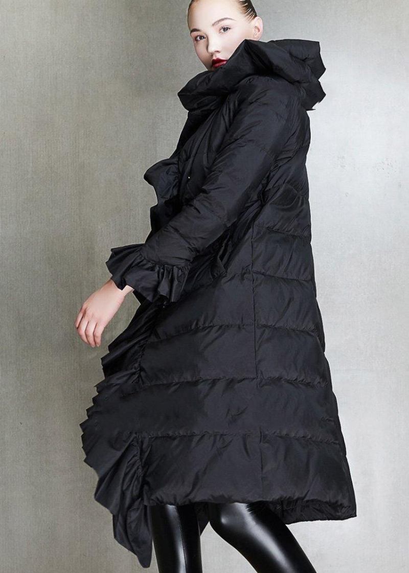 Elegante Lässige Winterjacke Mit Rüschen Rosa Daunenmantel In Der Taille Mit Taillenbund - Damen-Daunenjacken