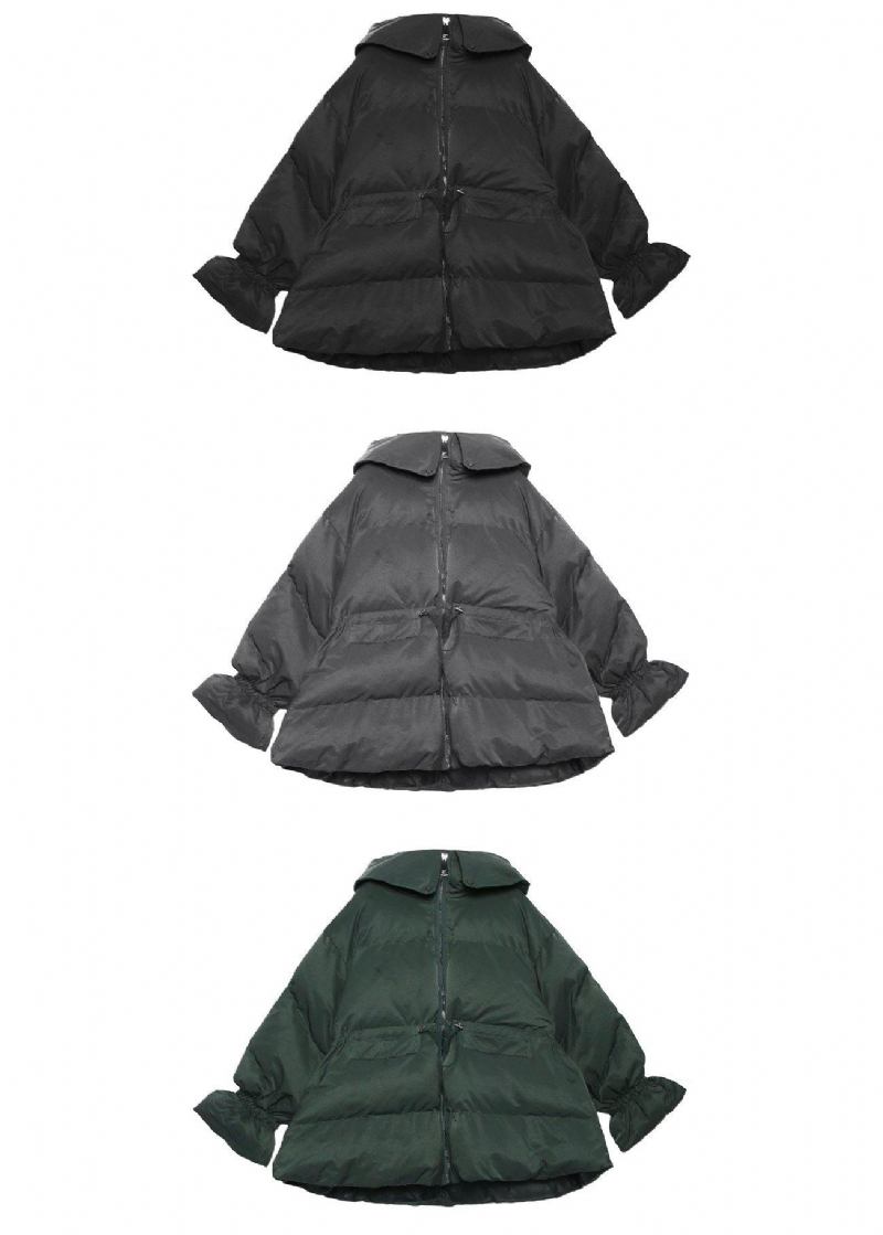 Elegante Locker Sitzende Winterjacke Mäntel Mit Kordelzug Schwarzer Damenparka Mit Kapuze - Damen-Daunenjacken