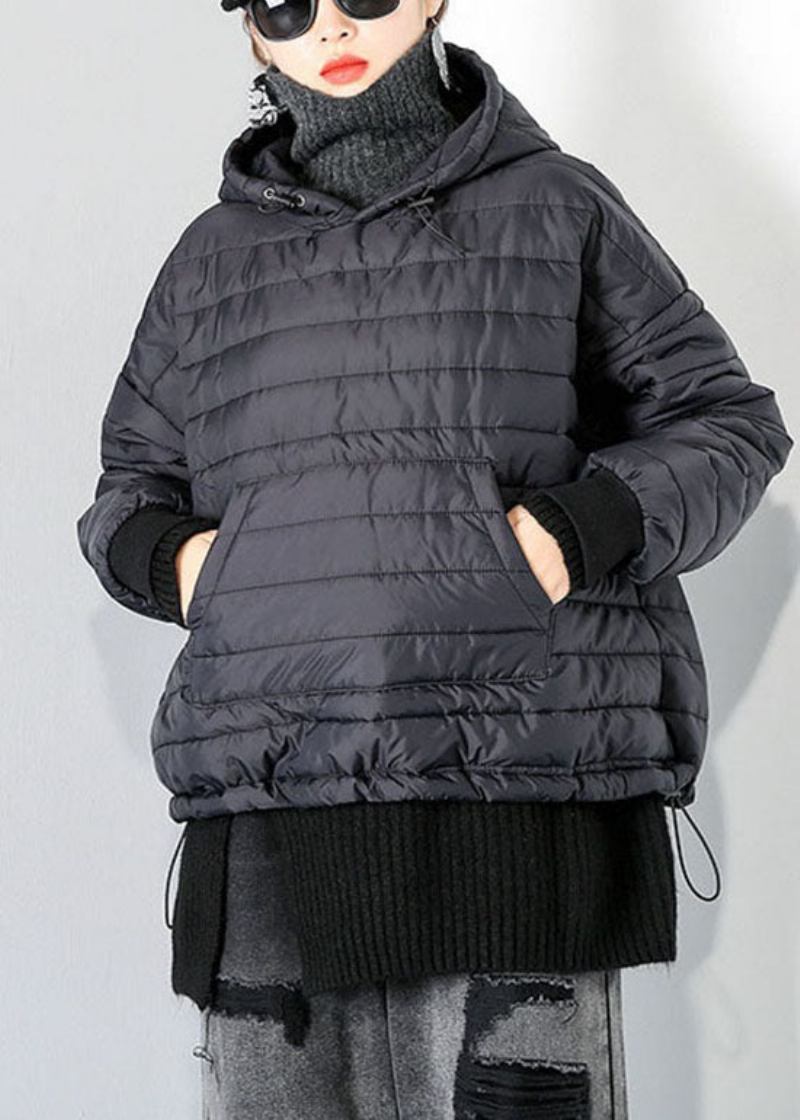 Elegante Schwarze Oberteile Mit Kapuze Und Kordelzug Und Taschen Aus Feiner Baumwolle Für Den Winter