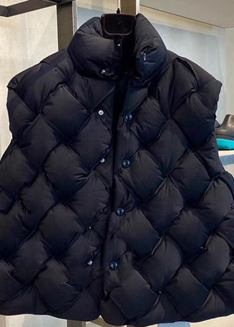 Elegante Schwarze Winterweste Mit Entendaunen Und Knopfleiste