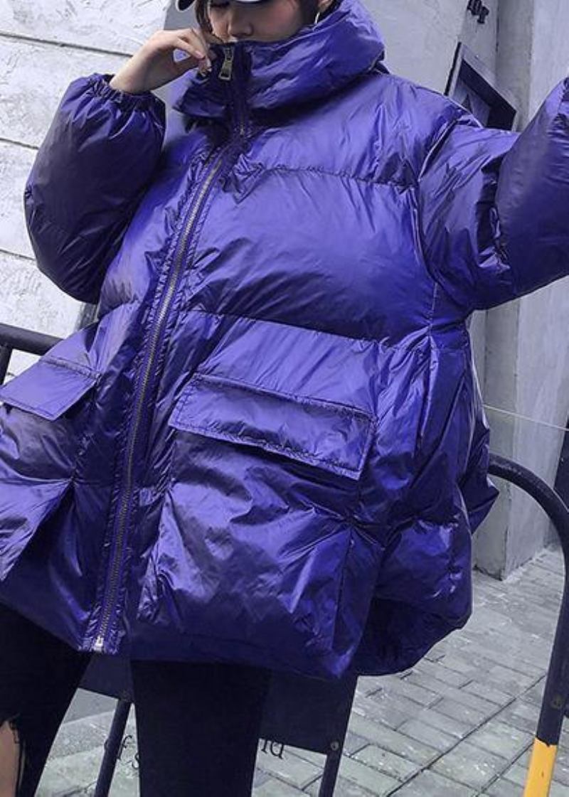 Elegante Trendige Jacken Und Mäntel In Übergröße Blauer Parka Mit Kapuze Und Taschen Für Damen - lila