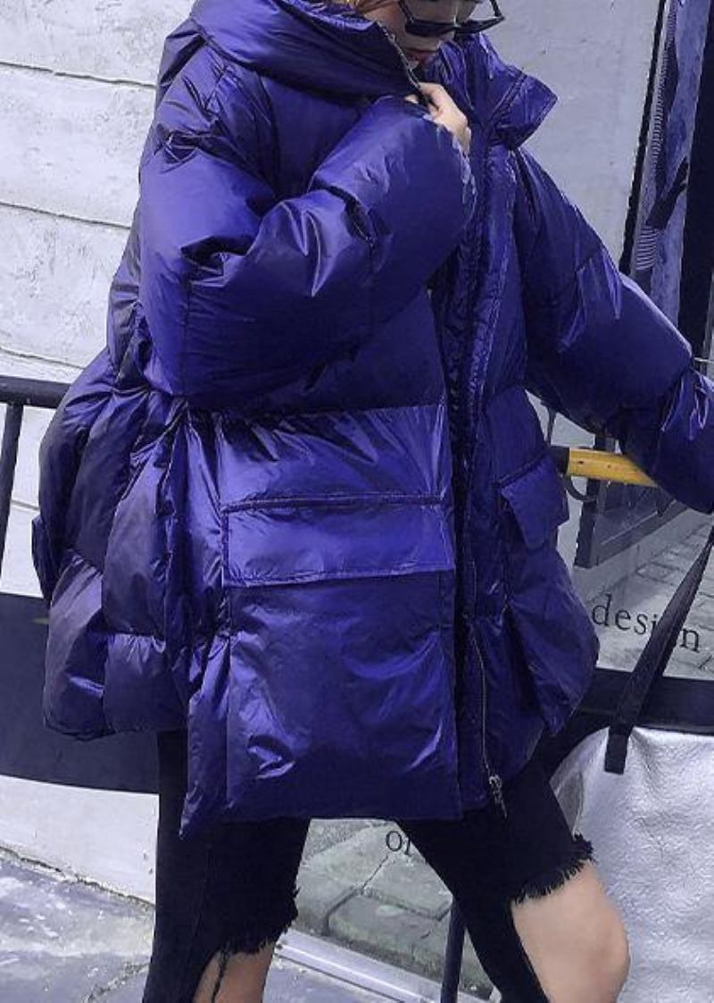 Elegante Trendige Jacken Und Mäntel In Übergröße Blauer Parka Mit Kapuze Und Taschen Für Damen - lila