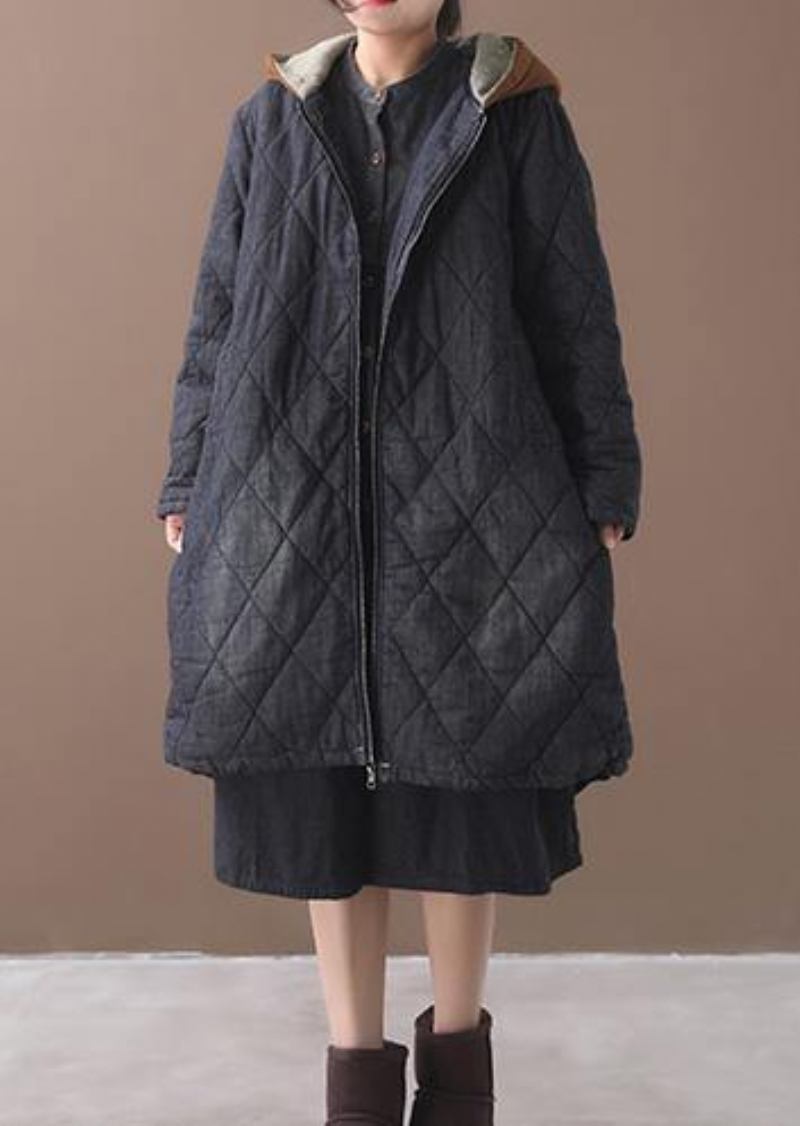 Elegante Übergröße Warmer Wintermantel Mit Kapuze Winteroberbekleidung Schwarze Stickerei Lässiges Outfit - Damen-Daunenjacken