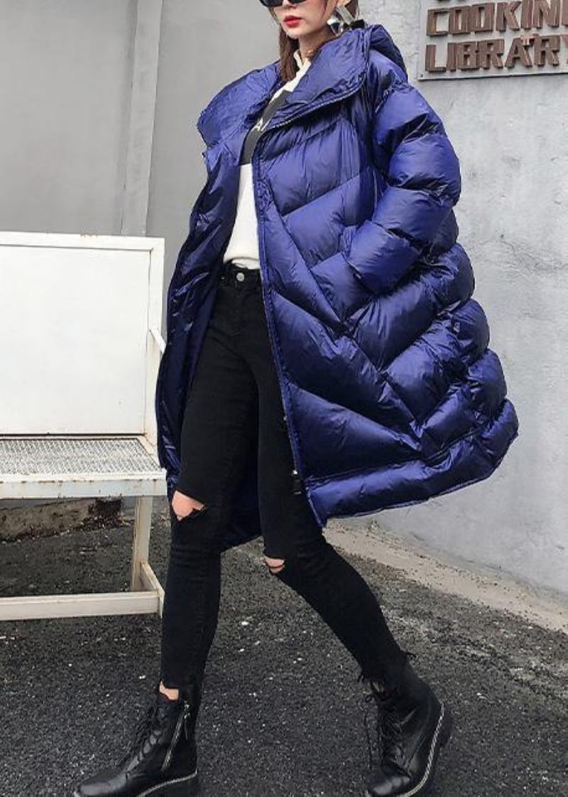 Elegante Wintermäntel In Übergröße Blauer Parka Mit Kapuze Und Reißverschluss Für Damen - schwarz