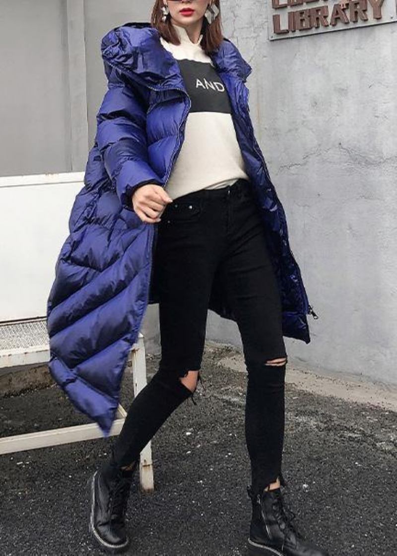 Elegante Wintermäntel In Übergröße Blauer Parka Mit Kapuze Und Reißverschluss Für Damen - schwarz